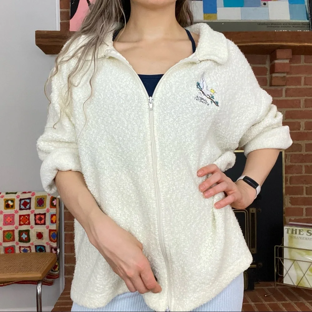 Vintage 90s Art Unlimited Animal Exchange Oversized Teddy Zip Up Sweatsh…